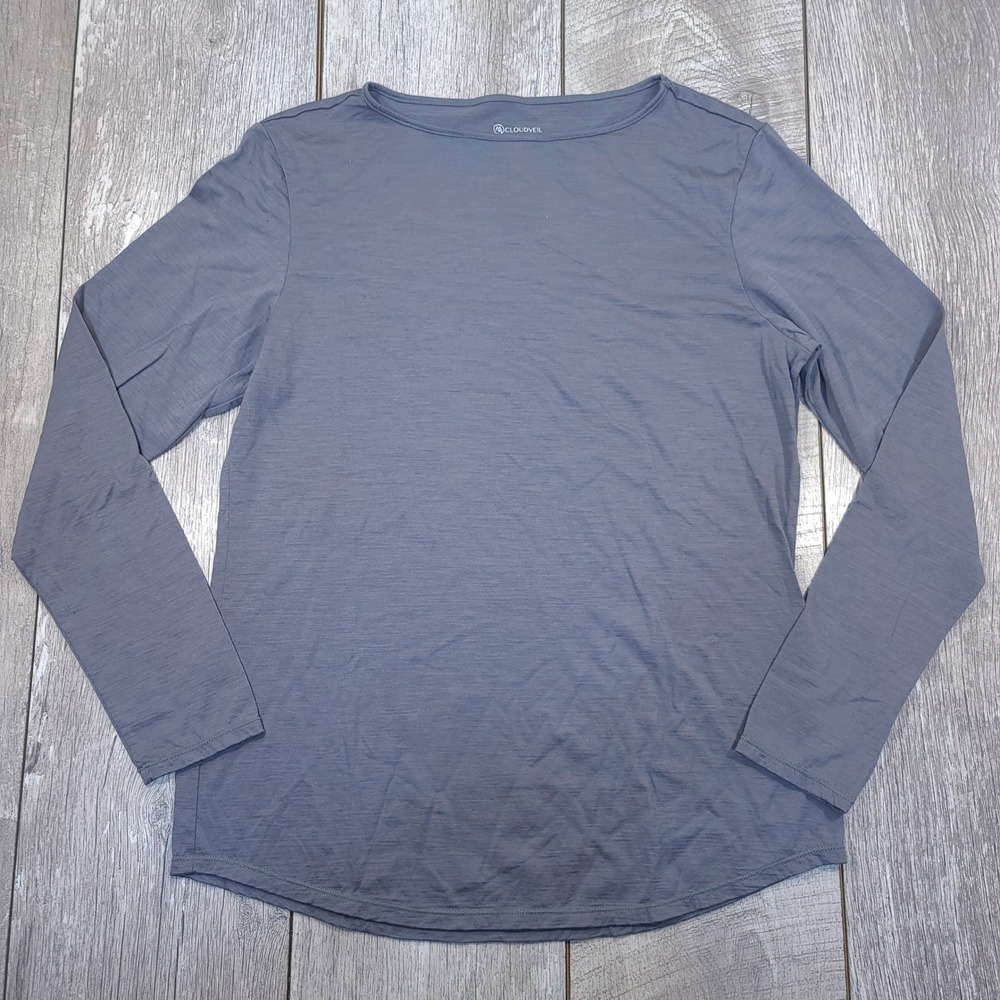 Cloudveil Long Sleeve Base Layer Women Large Gray Merino Wool Blend Boat Neck